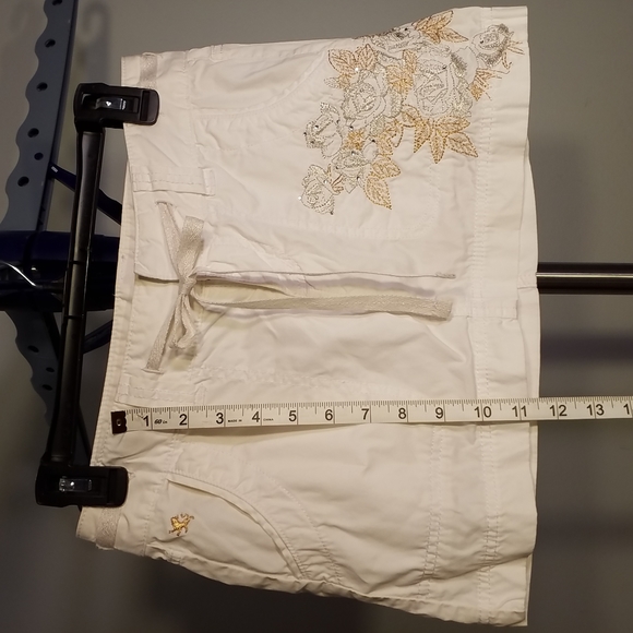 EXPRESS SKIRT Gold Embroidery Roses Sequins WHITE 4 pocket, ribbon tie Size 0 - Picture 6 of 14